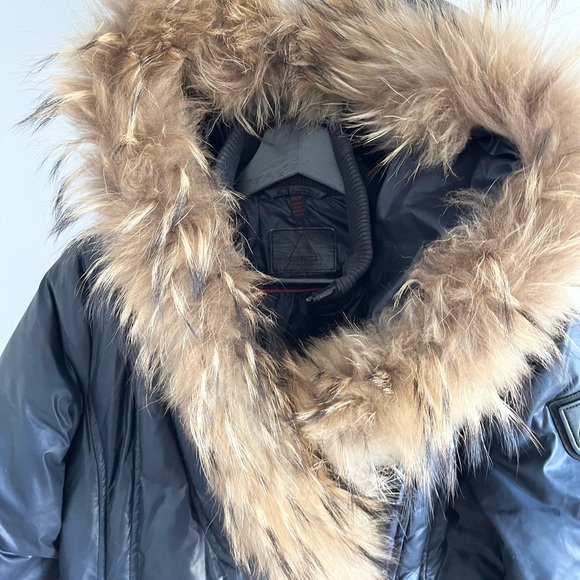 RUDSAK ATELIER NOIR SANDRA JACKET NAVY BLUE BLACK LEATHER REAL FUR HOOD XS - Picture 7 of 16